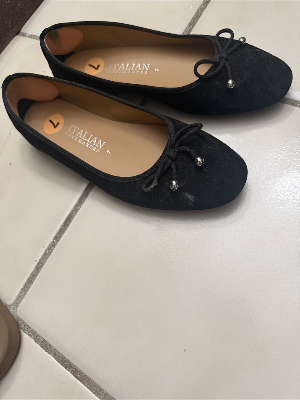 Italian Shoemakers Black Suede Bow Ballet Flats